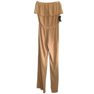 Arden B Beige Crepe Tube Sleeveless 100% Cotton Wide Leg Jumpsuit Size Medium